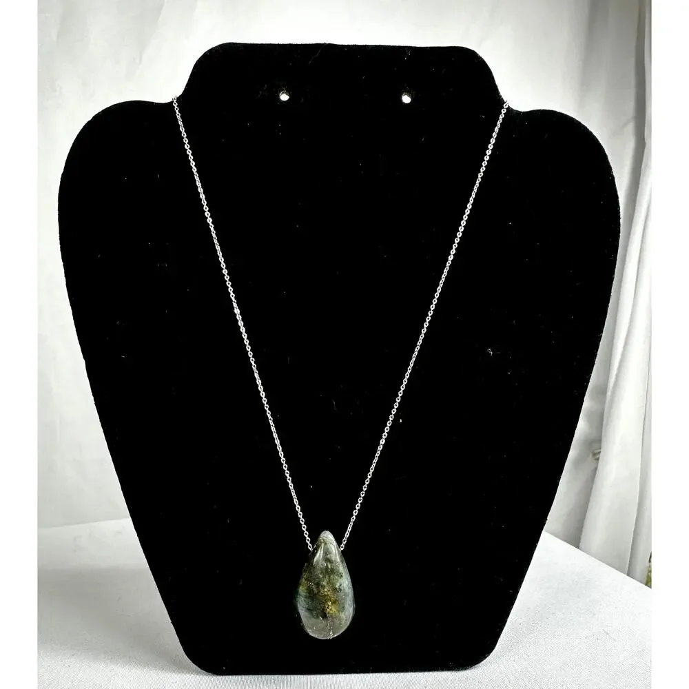 Blue Flash Labradorite Teardrop Pendant Necklace 18K Gold Plated Chain Natural